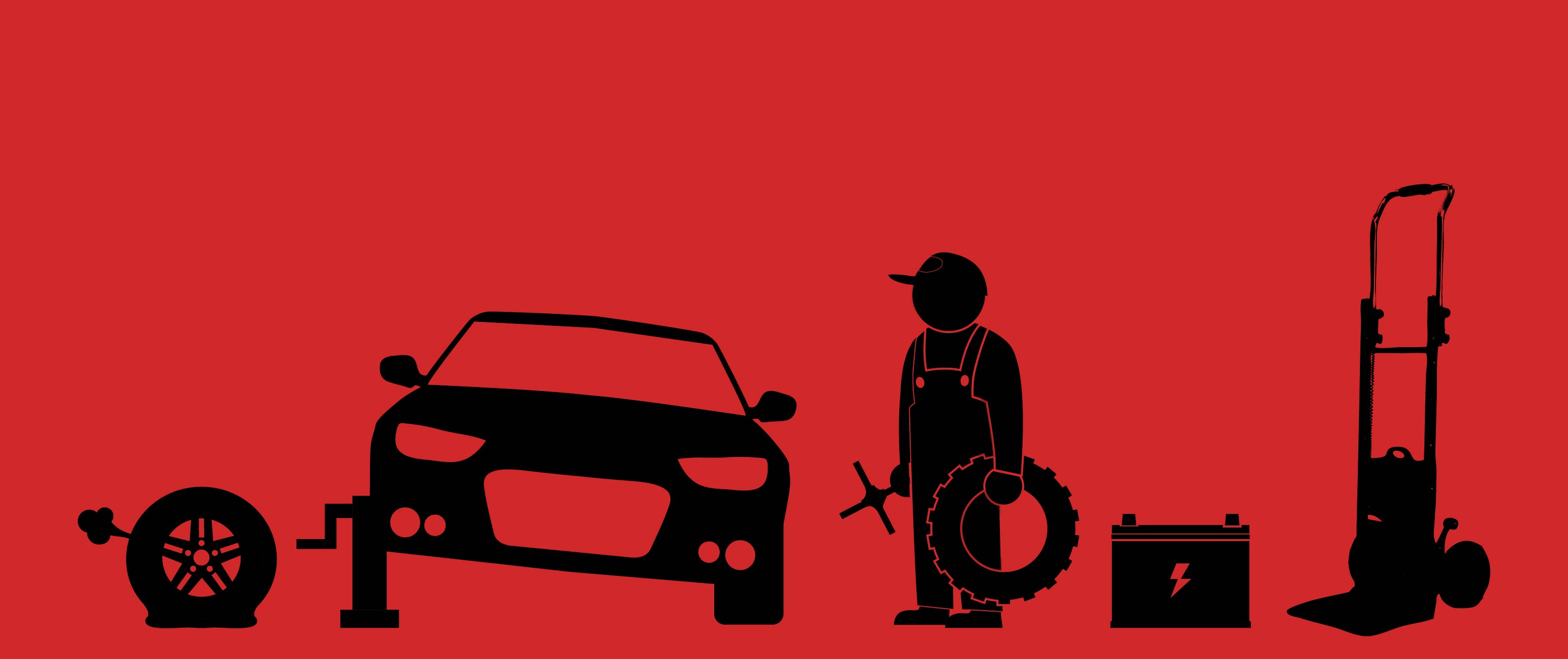 outlines of a person fixing a car while using a voltstair motorized hand truck