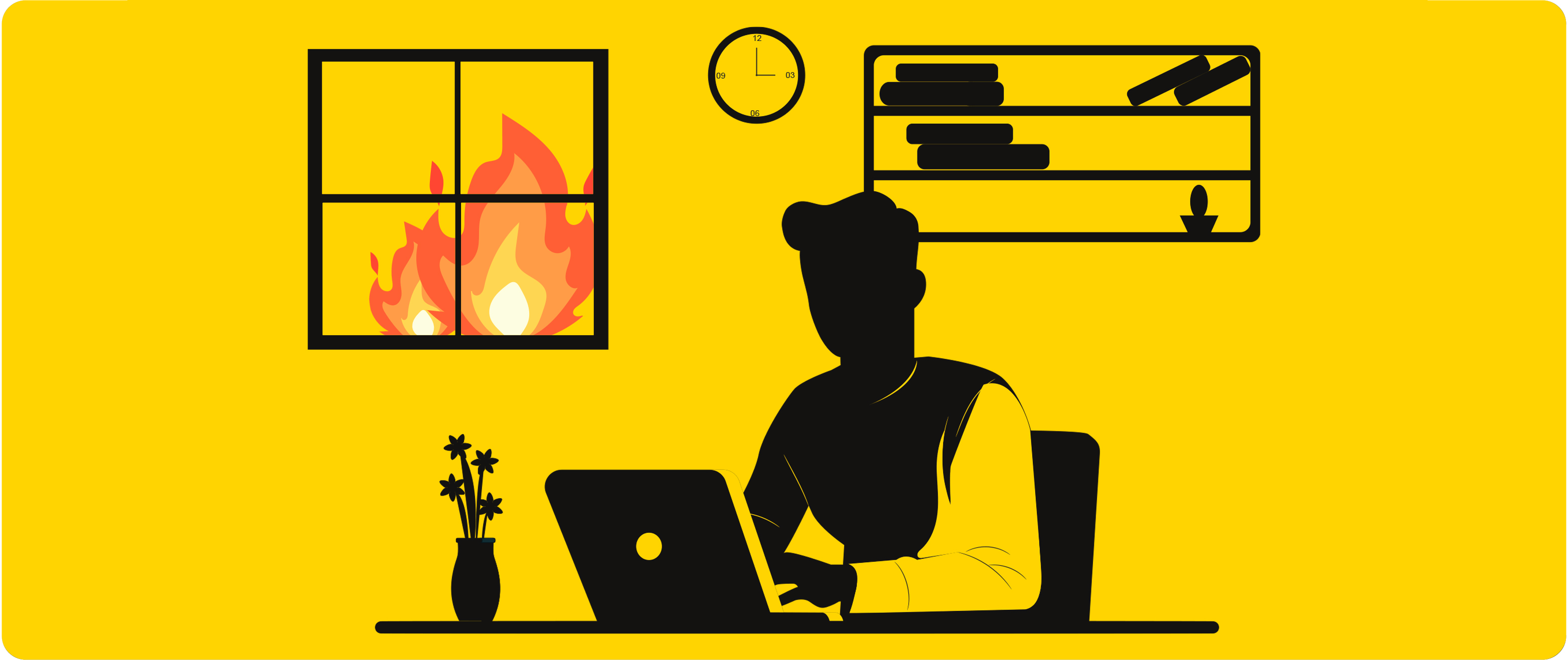 yellow background black line drawing of evacuation of disabled persons from buildings
