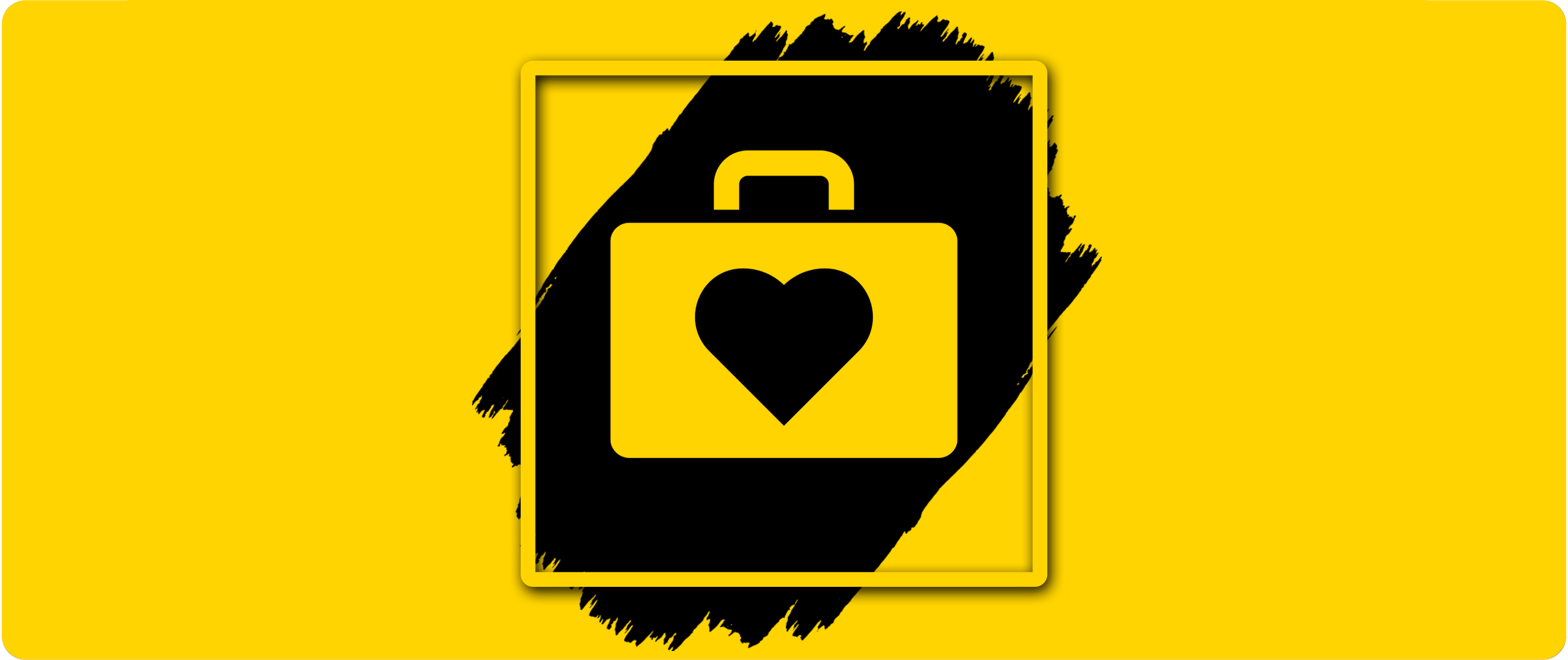 yellow background black line drawing of evacuation go to kit and items in bag