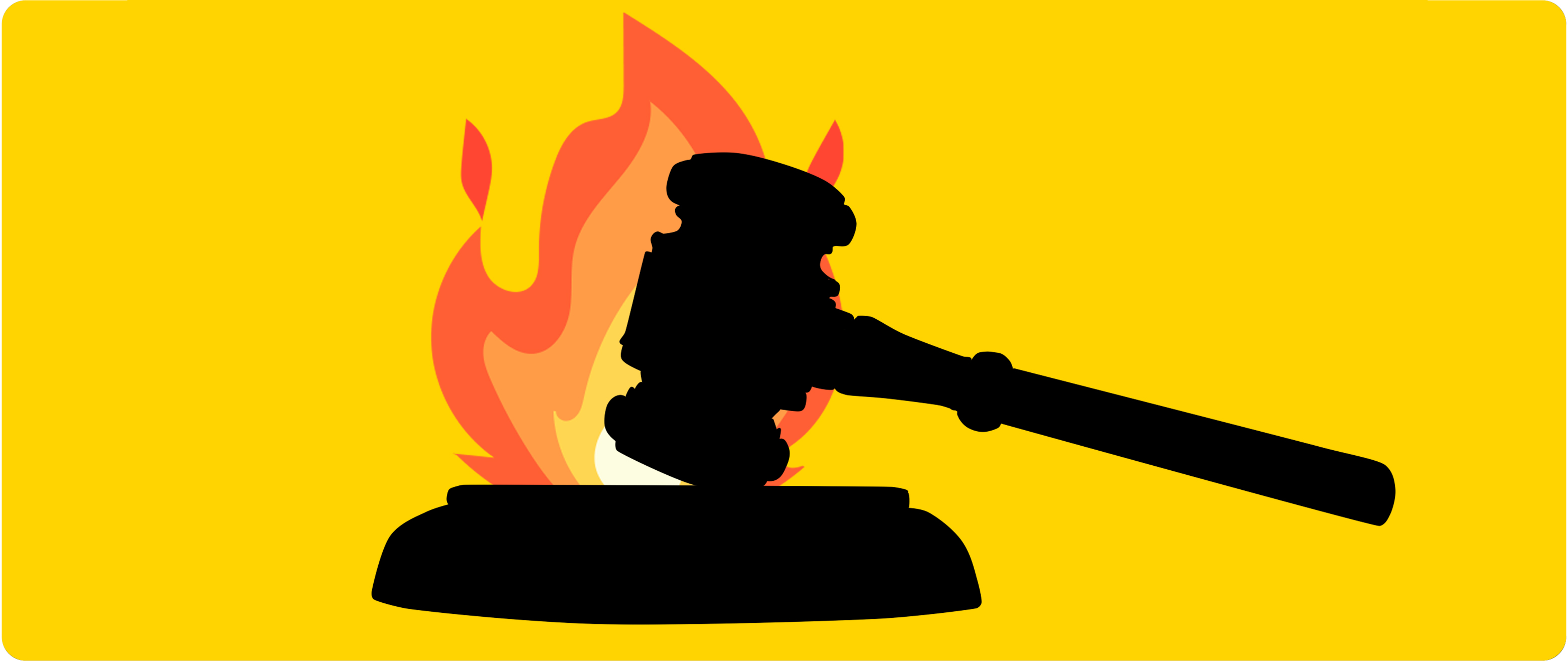 Yellow background with black line drawing of workers evacuating an office space