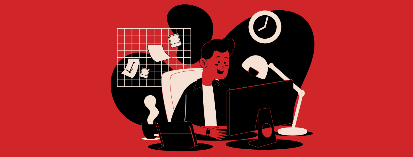 an outline of a person at their desk doing event planning