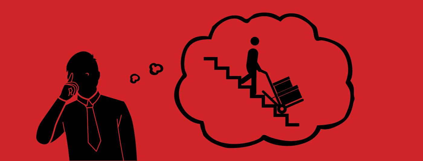 Silloute of a person thinking about a motorize hand truck