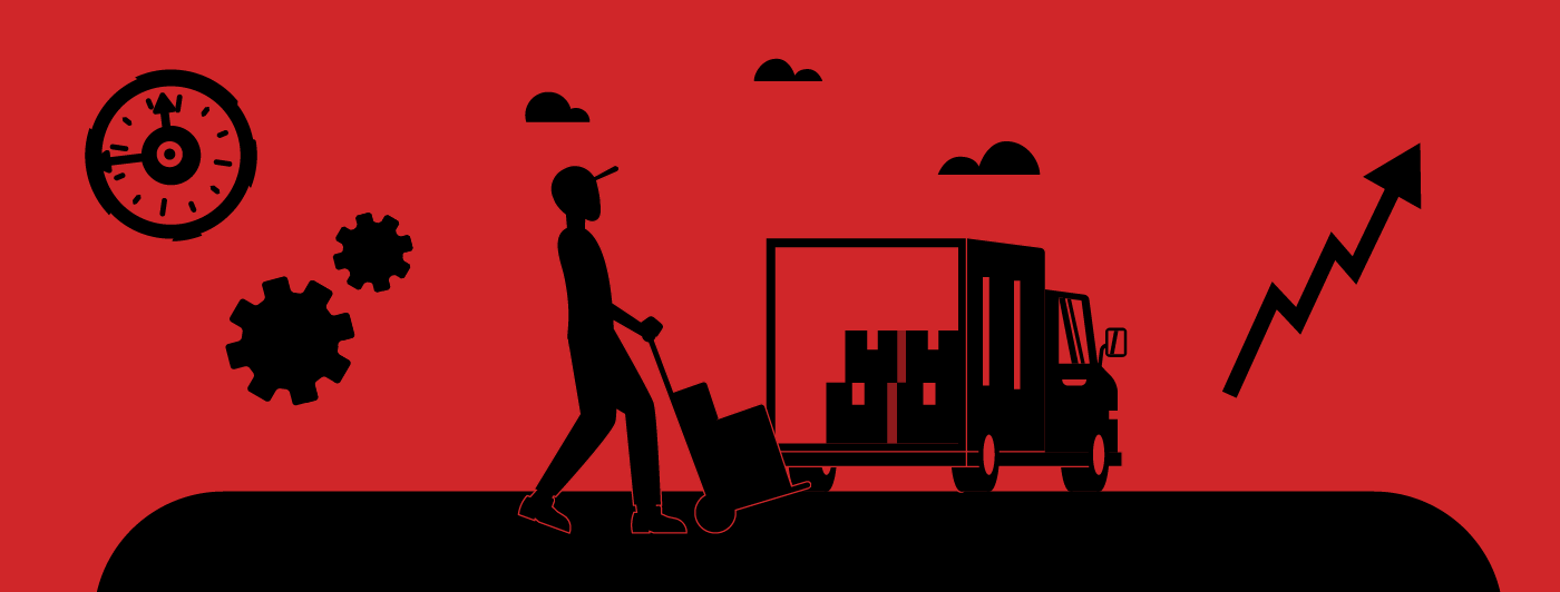 A delivery man using a hand truck