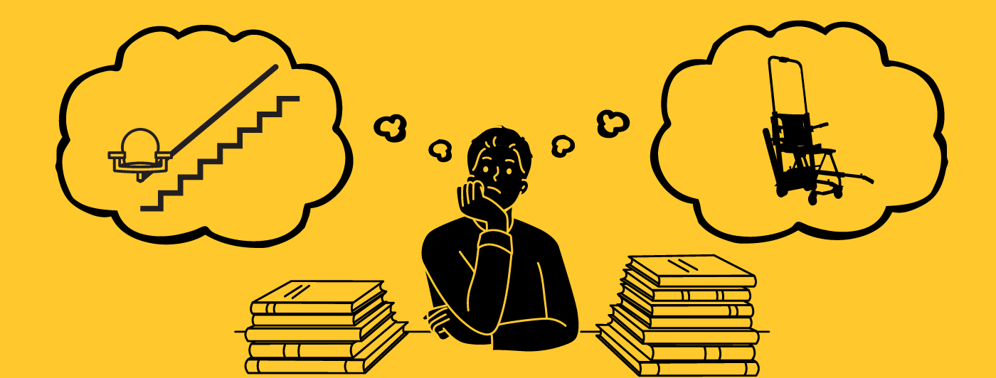 A person deciding between a permanent stairlift and a stairlift chair