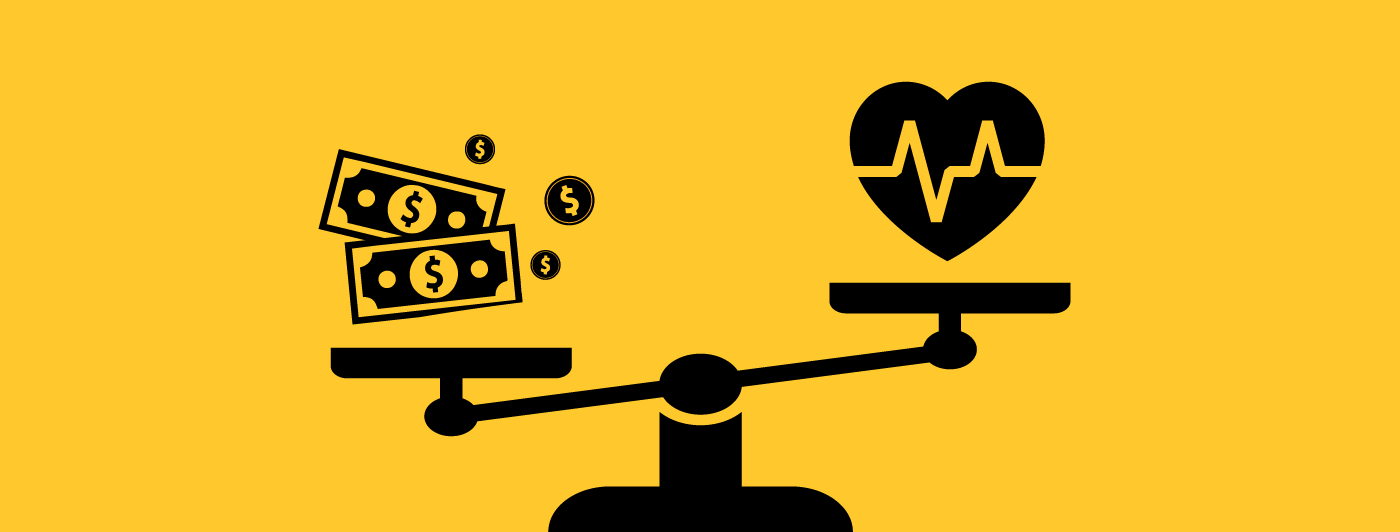 A scale holding a money and a heart