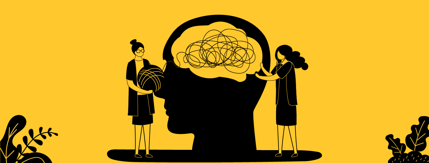 an illustration of two people untangling a mental knot