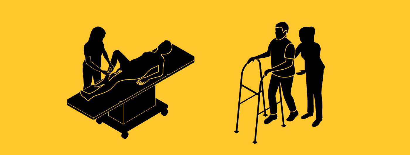 Outline of people doing rehabilitation therapy