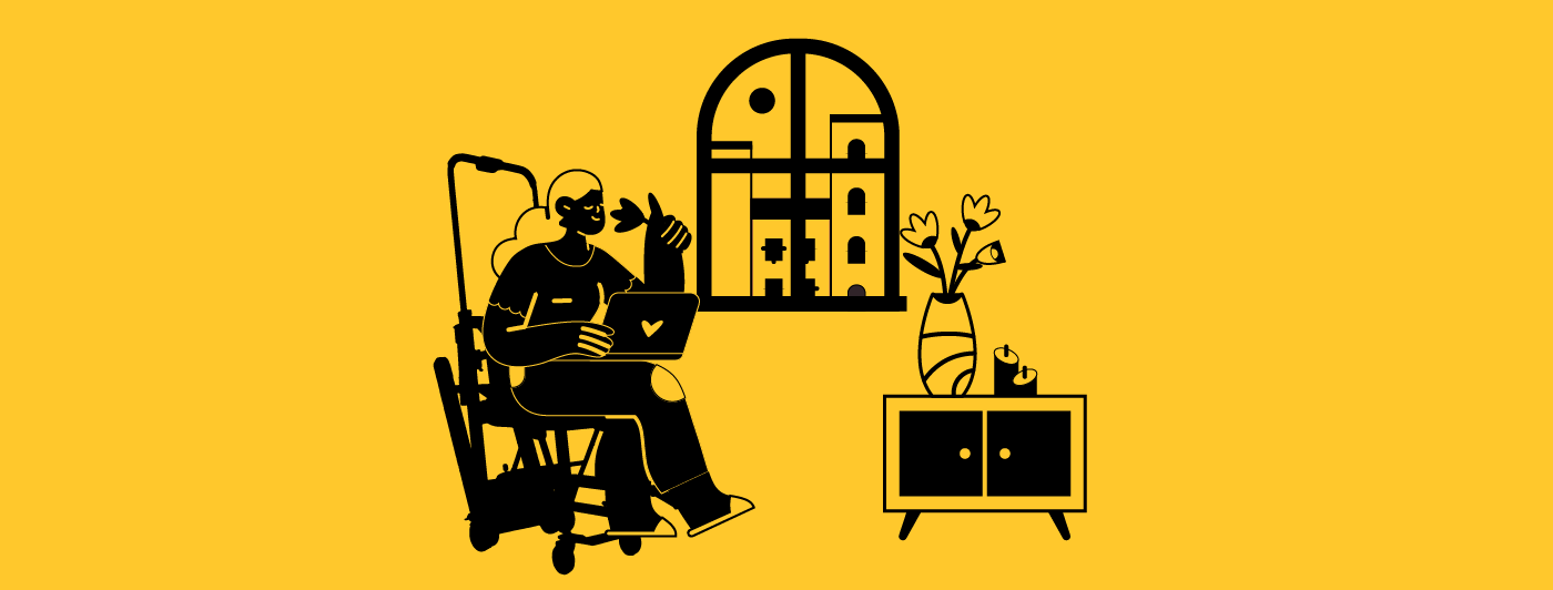 A person sitting on a stairlift, relaxing by a window