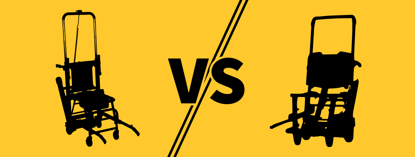 A side by side comparison of two stair chairs