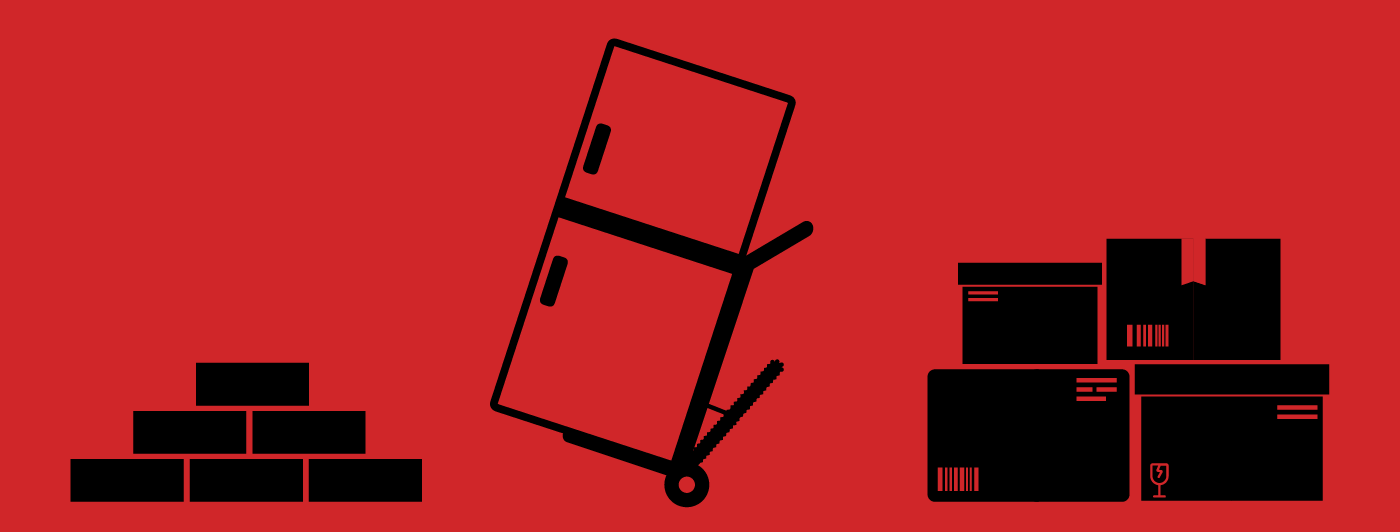 Outline of construction brink, boxes and a Voltstairs carrying a fridge