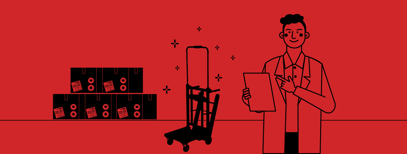 Medical staff checking boxes to load them on a Voltstair