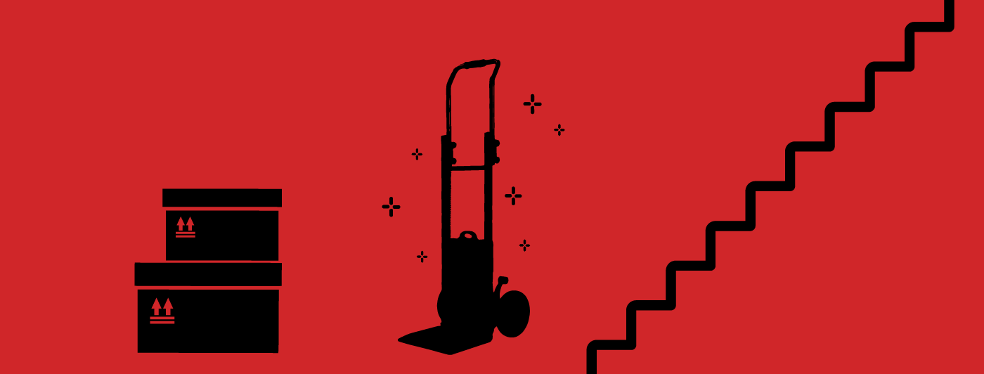 silhouette of boxes, the x-climber and stairs